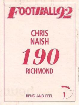 1992 Select AFL Stickers #190 Chris Naish Back
